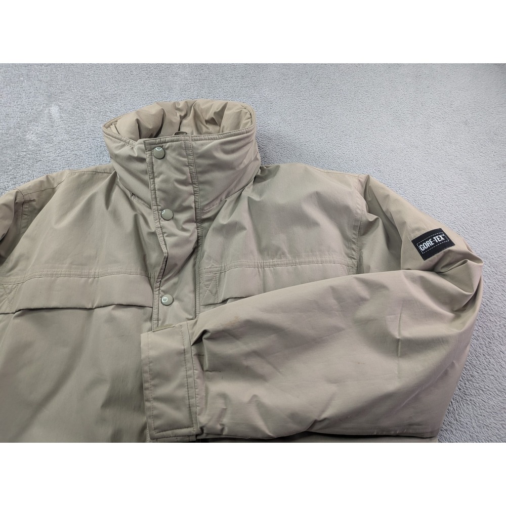 Snow Lion Gore-Tex Insulated Parka Jacket Mens Large Tan Khaki Winter Coat HR 86